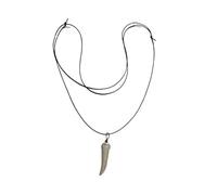BLUSUPERSHOP Collier réglable 80 - 42 cm avec dent blanche imitation lion tigre lionne léopard jaguar panthère noire félins en corne os hauteur 4 cm A1 TAU TAO ETNICA TRIBALE fabriqué en Italie