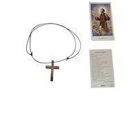 BLUSUPERSHOP Collier réglable 80-42 cm croix bois 4,3 x 3 cm TAO TAU de san francesco PENDENTIF Rosario Maria Madonna RELIGISO Protège Me réglable avec saint pour prière