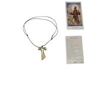 BLUSUPERSHOP Collier réglable 80-42 cm croix bois 4,3 x 3 cm transforé A1 TAO TAU de san francesco PENDENTIF Rosario Maria Madone RELIGISO Protège Me réglable avec saint pour prière