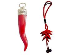 BLUSUPERSHOP Lot de 2 porte-clés en plastique porte-bonheur 14 cm royal grand - Italian Lucky Horn + 1 porte-clés cornes piments corne amulette horn charms lucky bosbo scio napolitain, rouge, Taille