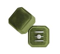 BLUTETE Boîte à bijoux carrée octogonale en velours 3 emplacements pour bagues de fiançailles, mariage, souvenirs, bague de mariage, triple emplacements (vert olive)
