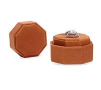 BLUTETE Boîte à bijoux en velours à 2 emplacements pour bagues de fiançailles, mariage, souvenirs, bague de mariée, double emplacement octogonale (orange brûlé)