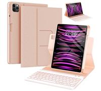 BLUTLOTUS Étui pour iPad Pro 11" avec clavier 1ère/2e/3e/4e, Air 5e 4e génération, rotation à 360° avec porte-crayon, 7 couleurs rétroéclairées sans fil amovible (or rose)