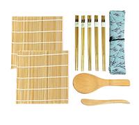 BluVast Kit Sushis, 10pcs Kit à Sushi, Kit de Préparation de Sushi 2 Tapis en Bambou, 1 Pagaie à Riz, 1 Épandeur de Riz, 5 Paires De Baguettes, 1 sac en toile