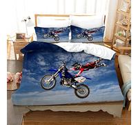 BluvLy 240X260Cm Housse De Couette 2 Personnes + 2 Taies d'oreiller 65X65 Housse De Couette 240 X 260 Moto Cross Microfibre De Haute Qualité Confortable Résistant
