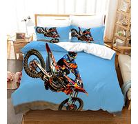 BluvLy Housse De Couette 2 Personnes Enfant Moto Cross 200X200Cm Housse De Couette 200X200 Enfant Microfibre De Haute Qualité + 2 Taies d'oreiller 65X65 Confortable Résistant