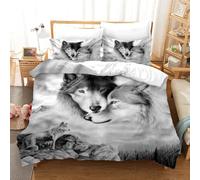 BluvLy Loup Animaux 240X260Cm Housses De Couette Confortable Résistant Microfibre De Haute Qualité Parure Housse Couette 240X260 + 2 Taies d'oreiller 65X65