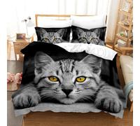 BluvLy Microfibre De Haute Qualité Housse De Couette Fille 220 X 240 + 2 Taies d'oreiller 65X65 Housse De Couette 2 Personnes Enfant Chat Animaux Confortable Résistant 220X240Cm