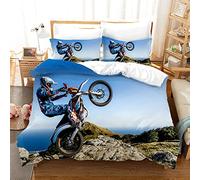 BluvLy Moto Cross Housse Couette 200X200 Microfibre De Haute Qualité + 2 Taies d'oreiller 65X65 Housse De Couette 2 Personnes Confortable Résistant 200X200Cm