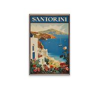 Bluvos Vintage santorin voyage affiche grèce côtière mur Art imprime rétro paysage Europe voyage toile peinture salle de lecture décor (Color : TP3292, Size : 20X30cm no frame)