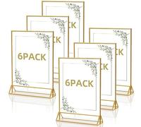 Bluweet Lot de 6 cadres photo double face - Format A6 - Doré - Support de style chevalet - Cadre doré pour numéros de table de mariage - Porte-menus - Cadre photo - Présentoir publicitaire - Menu de