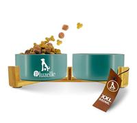 bluzelle Gamelle Chien Surélevée 2X 850ml - Station Céramique 2en1 & Support Bambou - Balance Bowl (XXL) - Station de Nourriture Antidérapante Chiens & Chats - Marque Allemande, Couleur:Pétrole