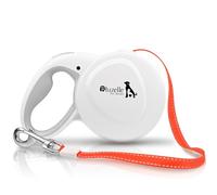 bluzelle Laisse pour Chiens Grands jusqu'à 50kg, 8m Longue Longe Chien, Enrouleur de Sangle avec Orange Bande Lumineux et Mousqueton 360° Métal, Frein de Rétraction, Poignée Ergonomique, Blanc