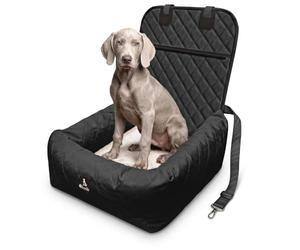 BLUZELLE Siège Auto Chien & Panier 2-en-1, Arrière & Avant, Noir | Oxford 600D déperlant, Coussin réversible fausse fourrure, 2 sangles de fixation, Laisse de sécurité incluse, Jusqu’à 12 kg