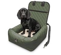 BLUZELLE Siège Auto Chien & Panier 2-en-1, Arrière & Avant, Vert Olive | Oxford 600D déperlant, Coussin réversible fausse fourrure, 2 sangles de fixation, Laisse de sécurité incluse, Jusqu’à 12 kg