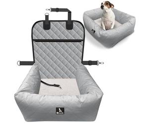 BLUZELLE Siège Auto Chien & Panier 2-en-1 pour Avant & Arrière - TRAVELBUDDY Imperméable, Antidérapant & Lavable - Inclus Ceinture & Tissu Oxford - Marque Allemande, Couleur:Gris