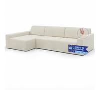 BLUZIMAN® Housse de Canapé d'angle Extensible Fabriqué en Europe, Protege Canape Élastique Universelle, Housse Canapé Angle en L Résistante pour Salon (Ivoire, Gauche-Vue de Face, Accoudoir Long)