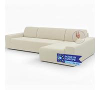 BLUZIMAN® Housse de Canapé en Forme de L Fabriqué en Europe, Protege Canape Chaise Longue Super Extensible, Housses de Canapé Universelle Sofa Cover (Chaise Longue Droite-Vue de Face, Accoudoir Long)