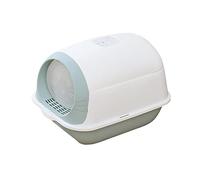 BLWOTMOR Bac à Litière pour Chat avec Grille Antifuite Grande Toilette Fermée Encastrée Solide Plateau Double Fonction Nettoyage Simple Contenant Transportable, Bleu