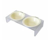 BLWOTMOR Bol pour Chat Élevé Gamelle Écuelle Mangeoire Support Design en Acrylique Givré avec Céramique Lisse Hauteur Scientifique pour Confort Cervical, Set Double Bol Jaune