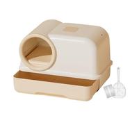 BLWOTMOR Enclosed Boîte à Litière Chat Toilette Fermée Bac à Litière Tiroir Entièrement Fermé avec Fonction Anti-Odeur PP Dispositif de Nettoyage Adapté Aux Ch, Beige