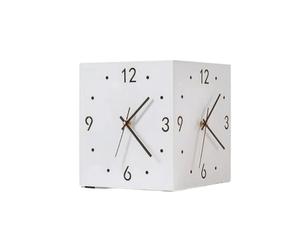BLWOTMOR Horloge Murale d'angle Double Face Silencieuse Carrée Métal avec Mécanisme sans et Lumière Décorative Installation, Blanc Arctique, Nordique