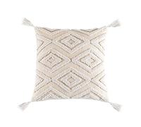 BLWOTMOR Housse de Coussin Décorative à Pompons, Style, en Coton et Lin Matelassé, Fermeture éclair Invisible, Design Moderne, 45x45A