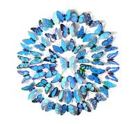 BLWOTMOR Kit de 200 Sculptures Murales Papillons 3D, Autocollants Papillons Volants, Décoration Murale Artisanale, Art de, Support En PVC Mat, Bleu