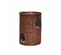 BLWOTMOR Niche pour Chat Double Couche Panier Chat Maison Chat Lit Chat Habitat en Osier Tressé Apportant Confort et Sécurité, Marron, Très Grand 48x59 Cm avec Coussin