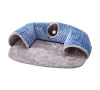BLWOTMOR Tunnel Chat Tapis Tunnel Grotte Tapis de Jeu Lit Tunnel Détachable Flanelle Zippé Convient pour Chats Cochons d'Inde Lapins Maison, Blue L