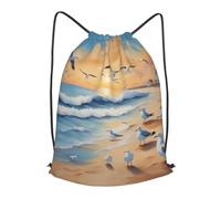 BLWSLC Airborne Seagulls Sac à dos de voyage avec cordon de serrage et cordon de serrage pour les voyages courts, noir, Medium