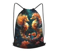 BLWSLC Beau sac à dos de sport imprimé couple hippocampe sac à dos de sport avec cordon de serrage adapté pour la gym et les voyages, noir, Medium
