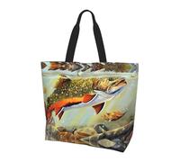 BLWSLC Beau sac fourre-tout à motif de paon, sac de voyage pour le shopping quotidien, la plage et le fitness, Brook Trout Fly Fishing, Taille unique