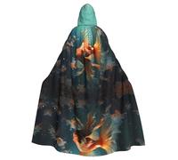 BLWSLC Belle cape à capuche imprimée petit poisson rouge, longue cape décorative, adaptée pour le cosplay, les spectacles sur scène ou les fêtes de vacances.