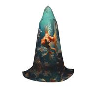 BLWSLC Belle petite cape à capuche imprimée petit poisson rouge pour les fêtes de vacances, cosplay et fêtes costumées