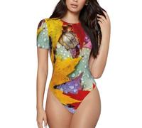 BLWSLC Body à manches courtes et col rond imprimé feuilles d'automne érable pour les fêtes et le quotidien, Noir , L