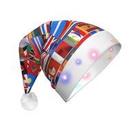BLWSLC Bonnet de Père Noël lumineux avec différents drapeaux imprimés pour adulte Convient pour Noël, Nouvel An et autres fêtes de fin d'année