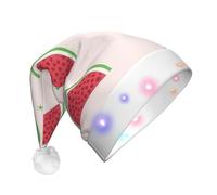 BLWSLC Bonnet de Père Noël lumineux rose imprimé pastèque pour adulte, adapté pour Noël, Nouvel An et autres fêtes de fin d'année