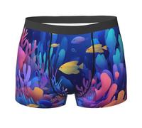 BLWSLC Boxer coloré imprimé monde sous-marin pour homme - Doux et extensible, parfait pour la maison, les tenues décontractées et le sport, noir, Large