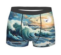 BLWSLC Boxer imprimé mouette vague double face pour homme, noir, S/3XL