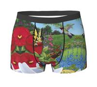 BLWSLC Boxer imprimé oiseau, papillon, fleur, doux, élastique, respirant, séchage rapide et évacuation de l'humidité, Noir , M