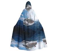 BLWSLC Cape à capuche d'Halloween pour adulte - Imprimé bateau de croisière - Cape festive à capuche adaptée pour les fêtes de fin d'année