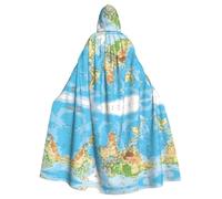 BLWSLC Cape à capuche d'Halloween pour adulte imprimée carte du monde - Cape festive à capuche adaptée pour les fêtes de fin d'année