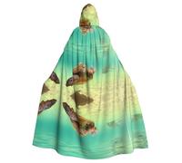 BLWSLC Cape à capuche d'Halloween pour adulte Lord Howe Island Tortue de mer imprimée Cape festive à capuche adaptée pour les fêtes et le cosplay