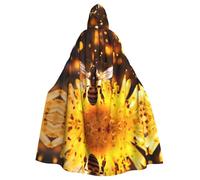 BLWSLC Cape à capuche imprimée abeilles en vol, longue cape décorative, adaptée pour le cosplay, les spectacles sur scène ou les fêtes de vacances.