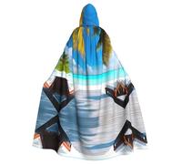 BLWSLC Cape à capuche imprimée aux Maldives, longue cape décorative, adaptée pour le cosplay, les spectacles sur scène ou les fêtes de vacances.