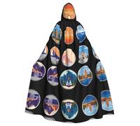 BLWSLC Cape à capuche imprimée avec badge paysage, longue cape, adaptée pour le cosplay, les spectacles sur scène ou les fêtes de vacances.