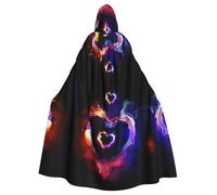BLWSLC Cape à capuche imprimée cœur coloré, longue cape décorative, adaptée pour le cosplay, les spectacles sur scène ou les fêtes de vacances.