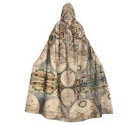 BLWSLC Cape à capuche imprimée de carte du monde rétro pour adulte, costume de scène, cape à capuche sans fermeture éclair, convient pour bal masqué et cosplay