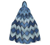 BLWSLC Cape à capuche imprimée denim bleu dégradé, longue cape décorative, adaptée pour le cosplay, les spectacles sur scène ou les fêtes de vacances.
